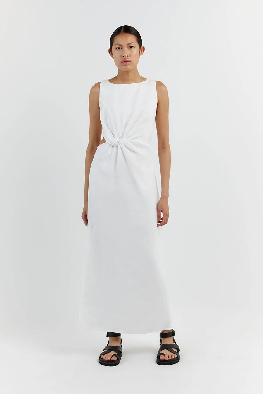 LEILANI WHITE LINEN MIDI DRESS | DISSH