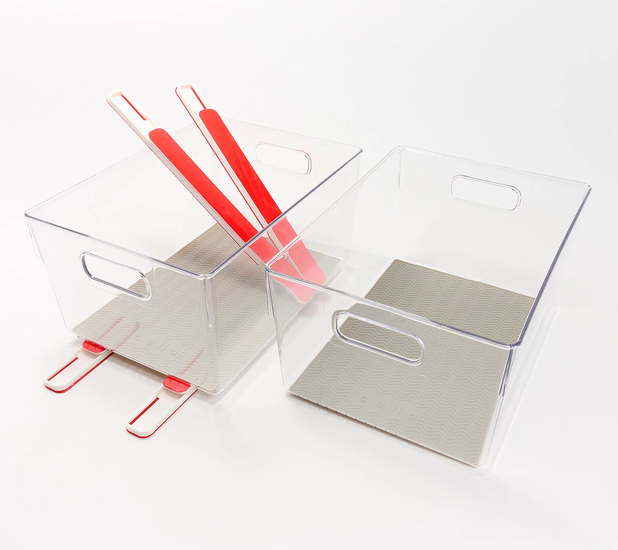 Cella Set of 2 Clear Sliding Cabinet Bins w/ Silicone Liners | QVC