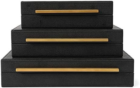Kingflux Faux Black Shagreen Leather Set of 3 Pcs Decorative Boxes, Storage Boxes Jewelry Organiz... | Amazon (US)