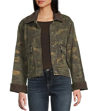 Stoosh Heavy Camo Print Twill Corduroy Collar Jacket - S | Dillard's