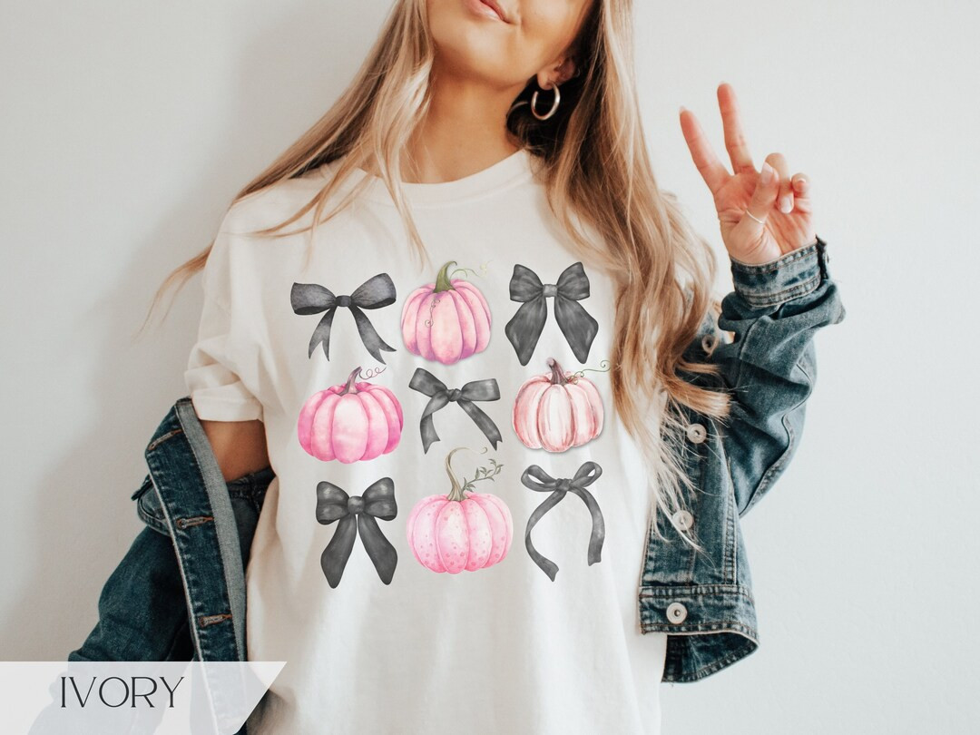 Halloween Shirt, Coquette Halloween, Pumpkin Shirt, Retro Halloween Tee, Fall Shirt, Pink Bow Shi... | Etsy (US)
