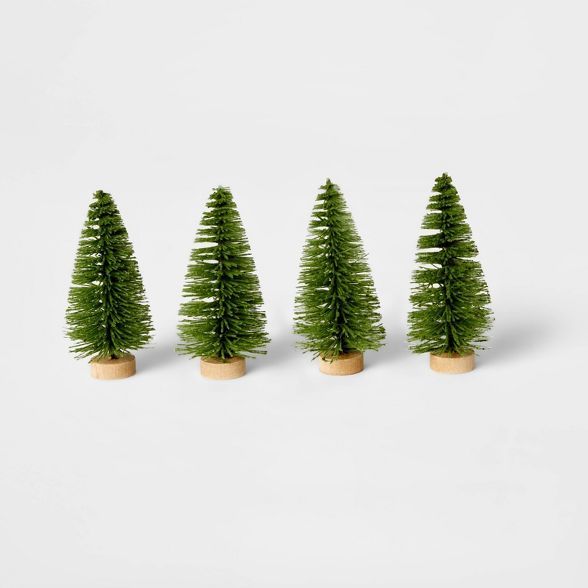4pk Bottle Brush Christmas Tree Set Decorative Figurine Green - Wondershop™ | Target