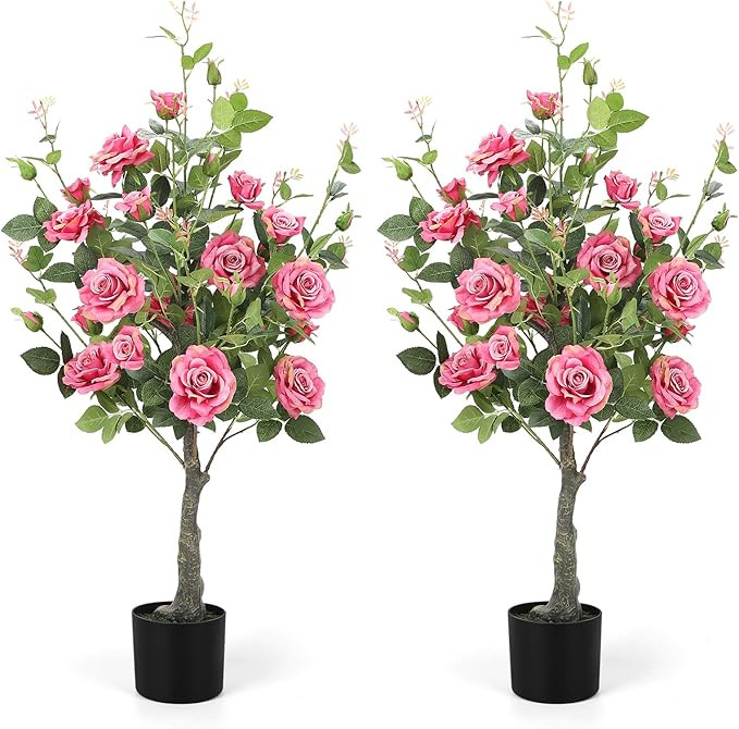 Romantic season 2Pack Artificial Rose Flower Trees, 42Inch Pink Faux Rose Tree with Green Leaves ... | Amazon (US)