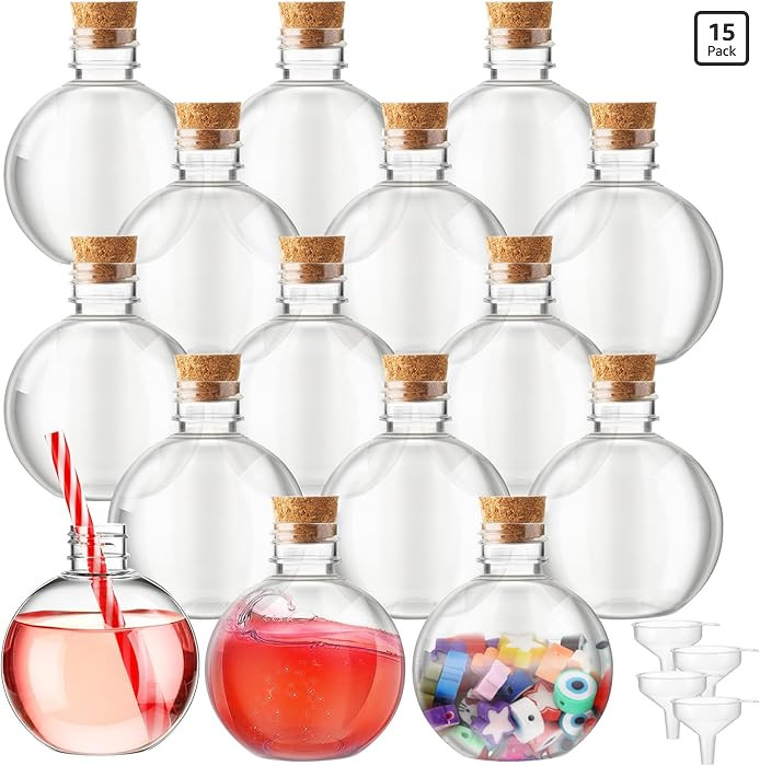Jinei 15 Packs 8 oz Plastic Potion Bottles with Lid Spherical Cocktail Ornament Cups with Funnel ... | Amazon (US)