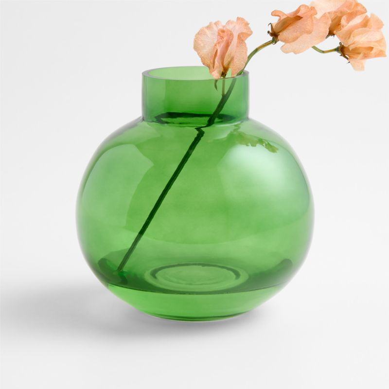 Leone Small Green Glass Vase 7" + Reviews | Crate & Barrel | Crate & Barrel