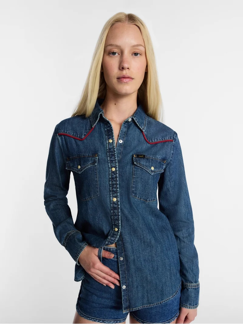 Kacey Lee Women's Denim Western Shirt with Piping, Sizes XS-XXL | Walmart (US)