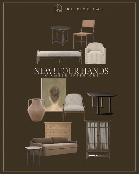 New from four hands, Amber interiors collaborated with four hands to design this beautiful furniture line. I’m obsessed with all of these items, dining table, bedroom, armoire, Accent chair, sofa, vase, framed, art, dining room, chair, large bench, side, table, and table.

#LTKhome #LTKsalealert #LTKstyletip