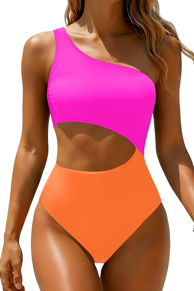 Women's One Piece Swimsuit- One Shoulder Bathing Suit Cutout Tummy Control Swimwear | Amazon (US)