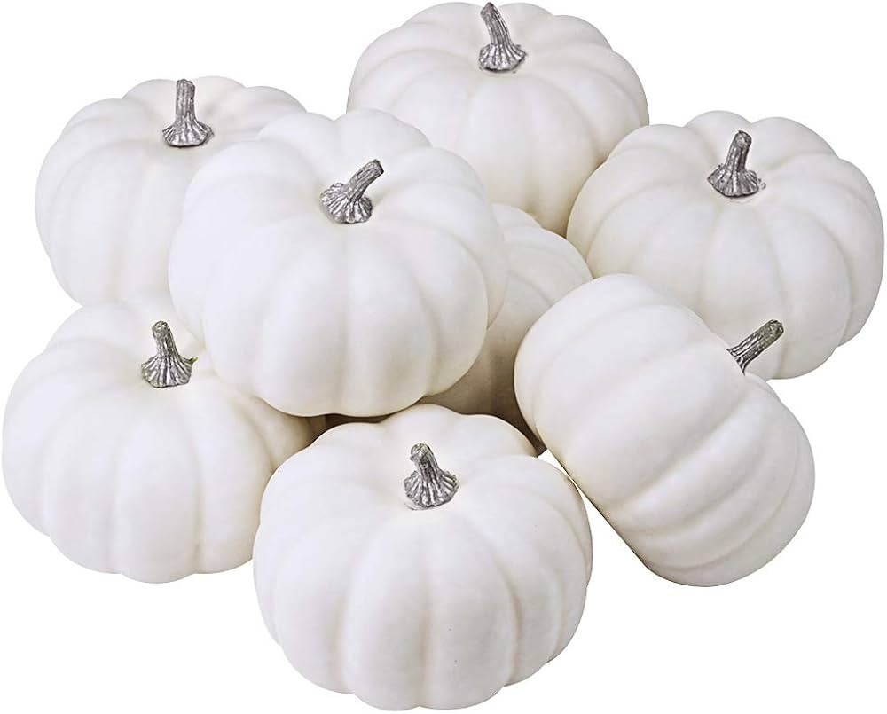 BESTTOYHOME 8 Pcs Realistic 4" Fall Harvest Small Off White Mini Artificial Pumpkins for Hallowee... | Amazon (US)