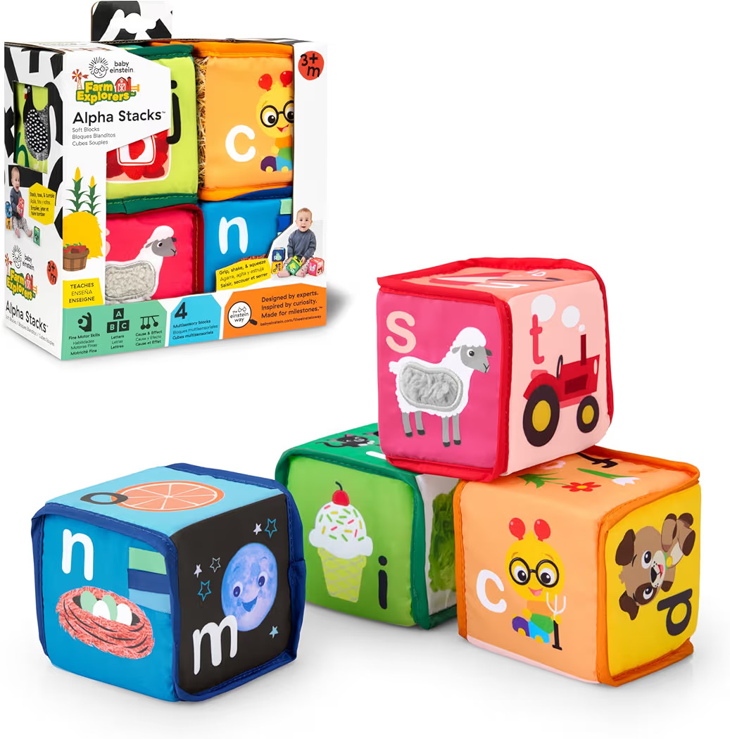 Baby Einstein Alpha Stacks Baby Learning Blocks, Soft, Multisensory Stacking Toys with Letters A-... | Amazon (US)