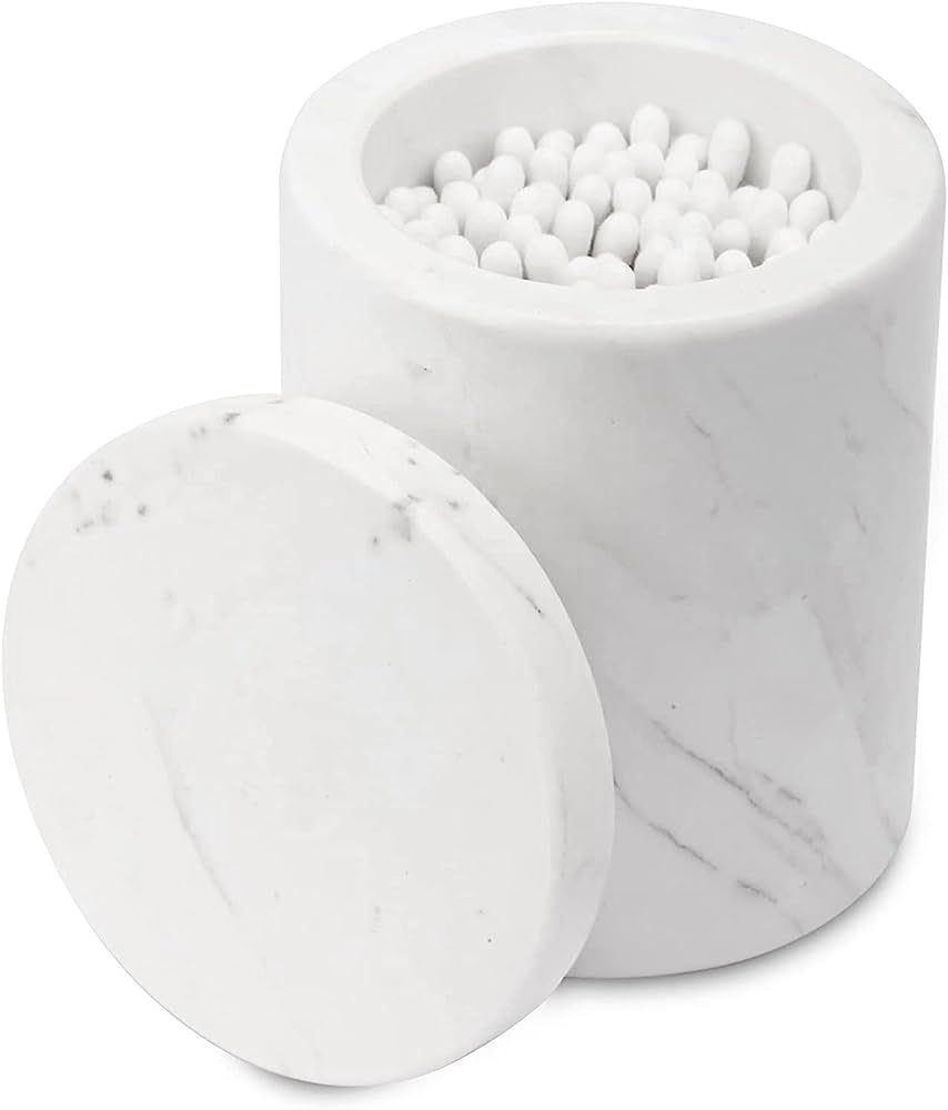 WORHE Marble Canister Natural Marble Cotton Swabs Container with Lid Bathroom Vanity Organizer Ca... | Amazon (US)