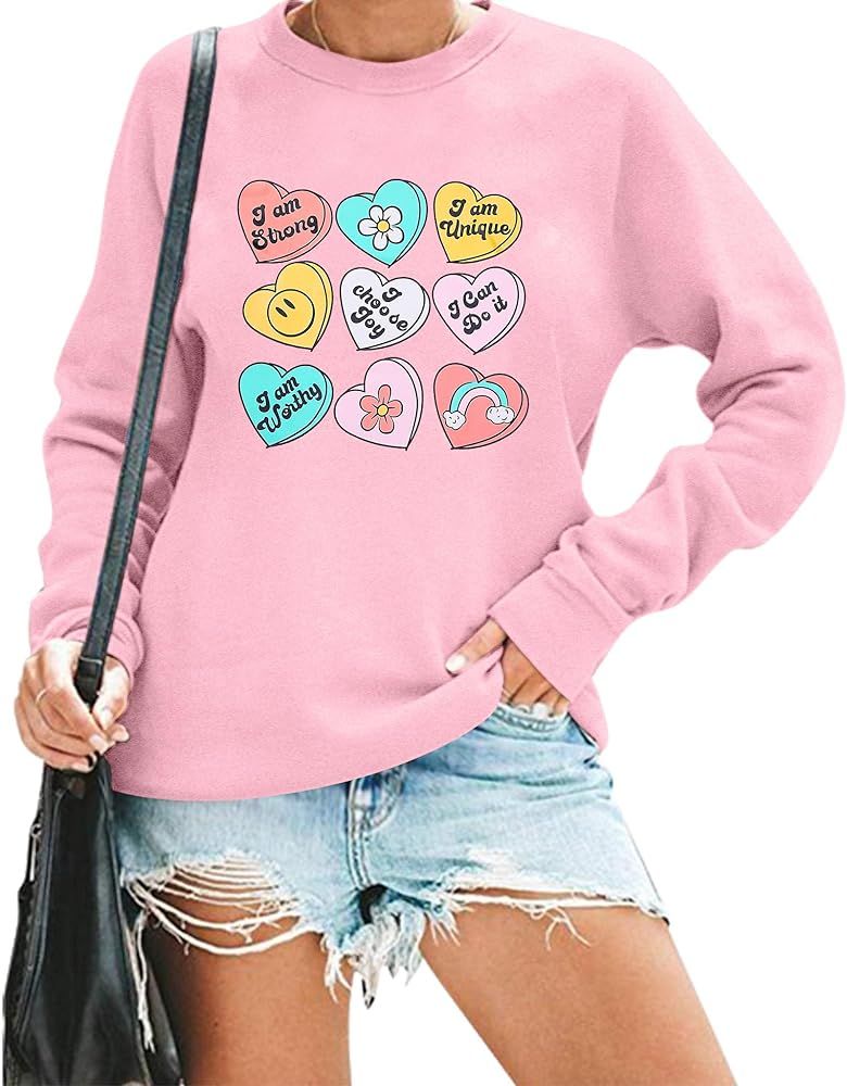 MAXIMGR Teacher Valentine Sweatshirt Women Valentines Day Sweatshirts Teacher Shirt Funny Positiv... | Amazon (US)