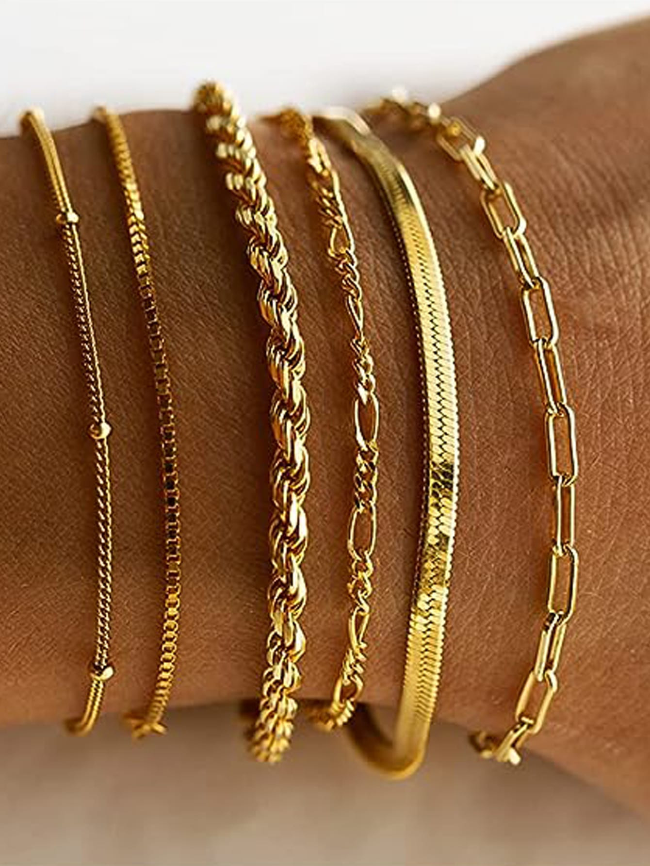 6 piezas recién llegadas de moda de acero inoxidable chapado en oro de 14 quilates, resistente a... | SHEIN