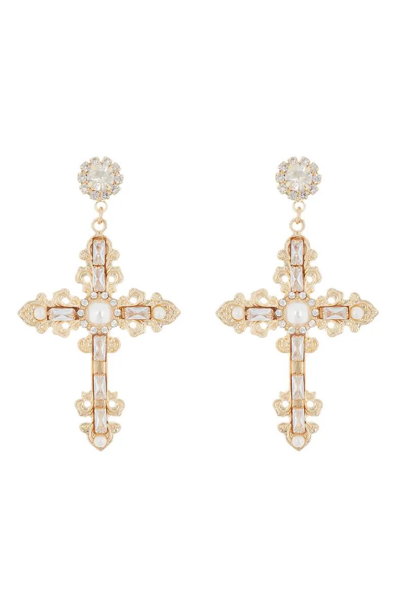 Tasha Cubic Zirconia & Imitation Pearl Cross Drop Earrings | Nordstromrack | Nordstrom Rack