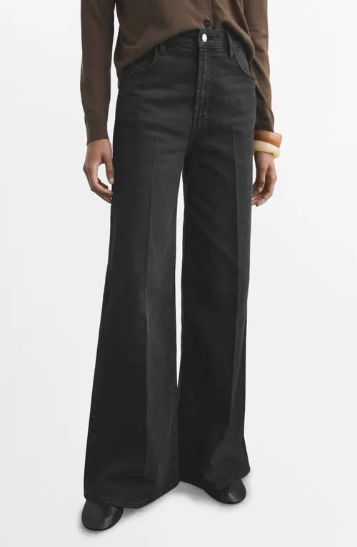 MANGO Elise High Waist Wide Leg Jeans in Black Denim at Nordstrom, Size 2 | Nordstrom