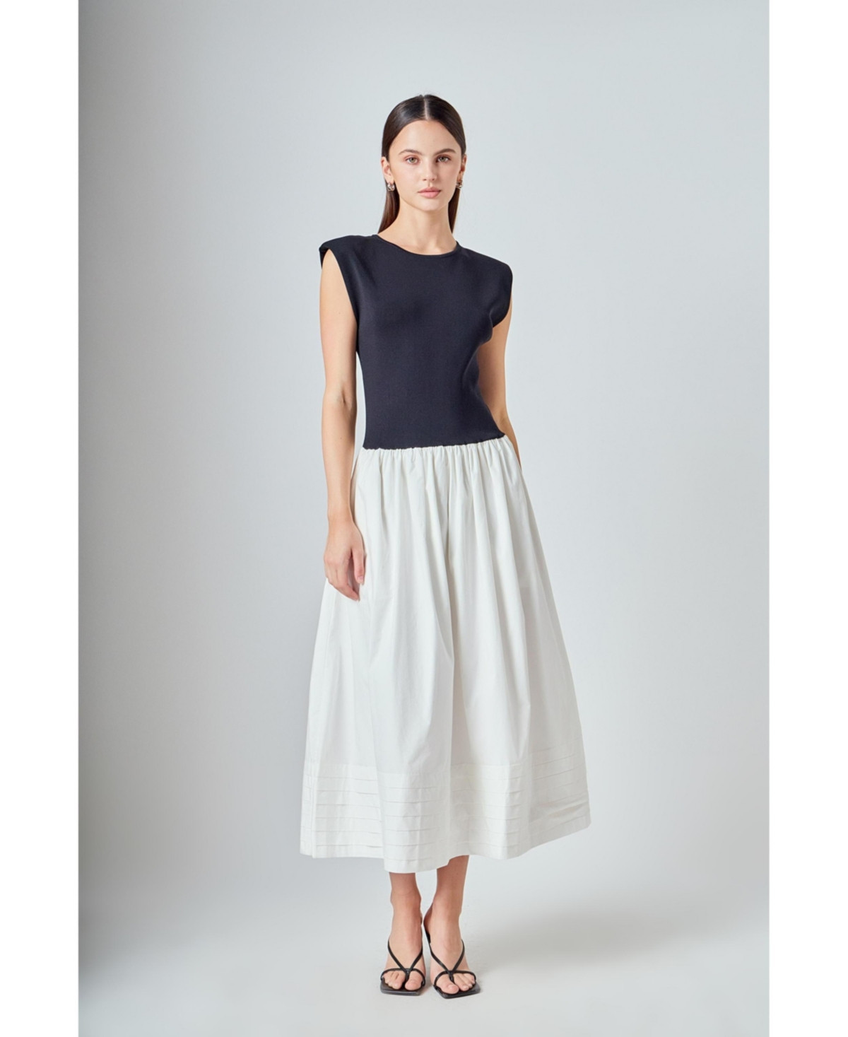 endless rose Women's Mix Media Knit Midi Dress - Black/ivory | Macy's