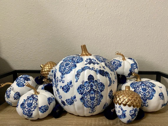 White Decoupage Pumpkins/ Toile/ White Pumpkins/ Paisley/ | Etsy | Etsy (US)