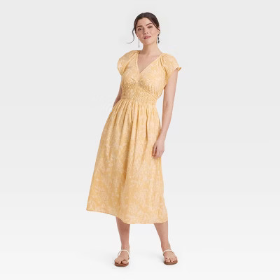 Women's Short Sleeve Smocked Midi A-Line Dress - Universal Thread™ | Target
