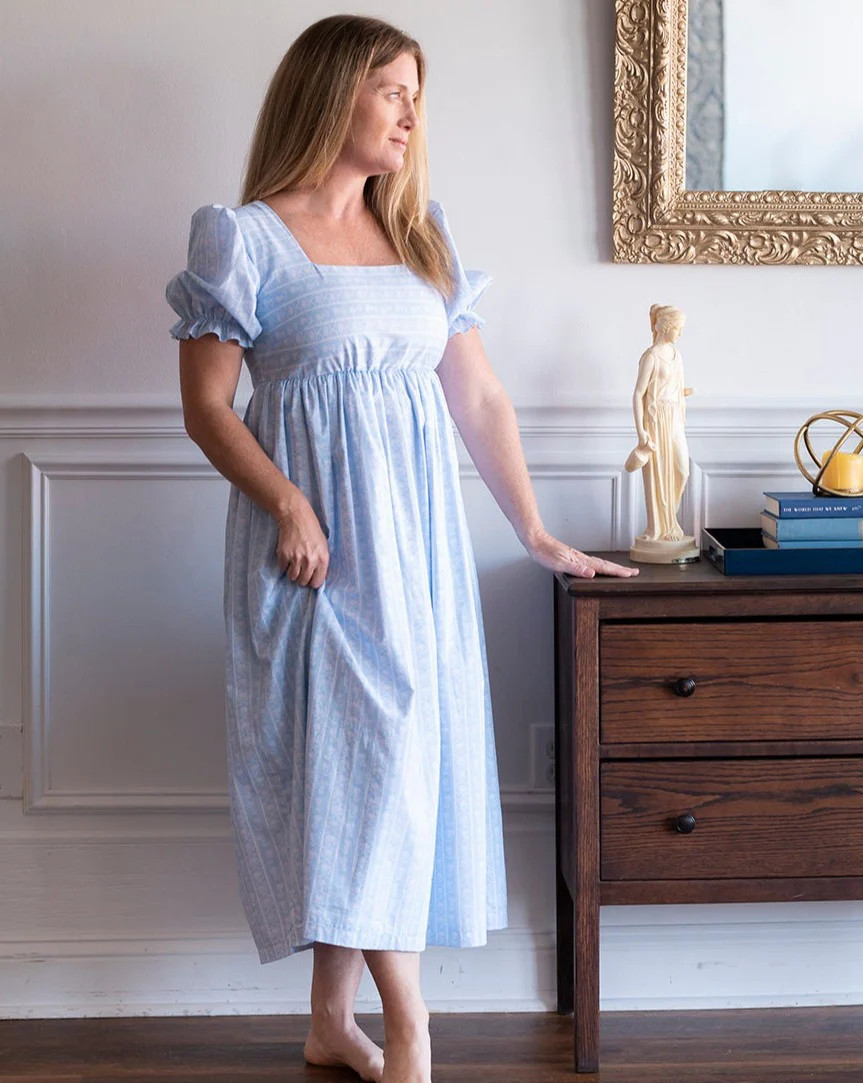 Blue Floral Block Print Ladies Dress | Smockingbird Kids