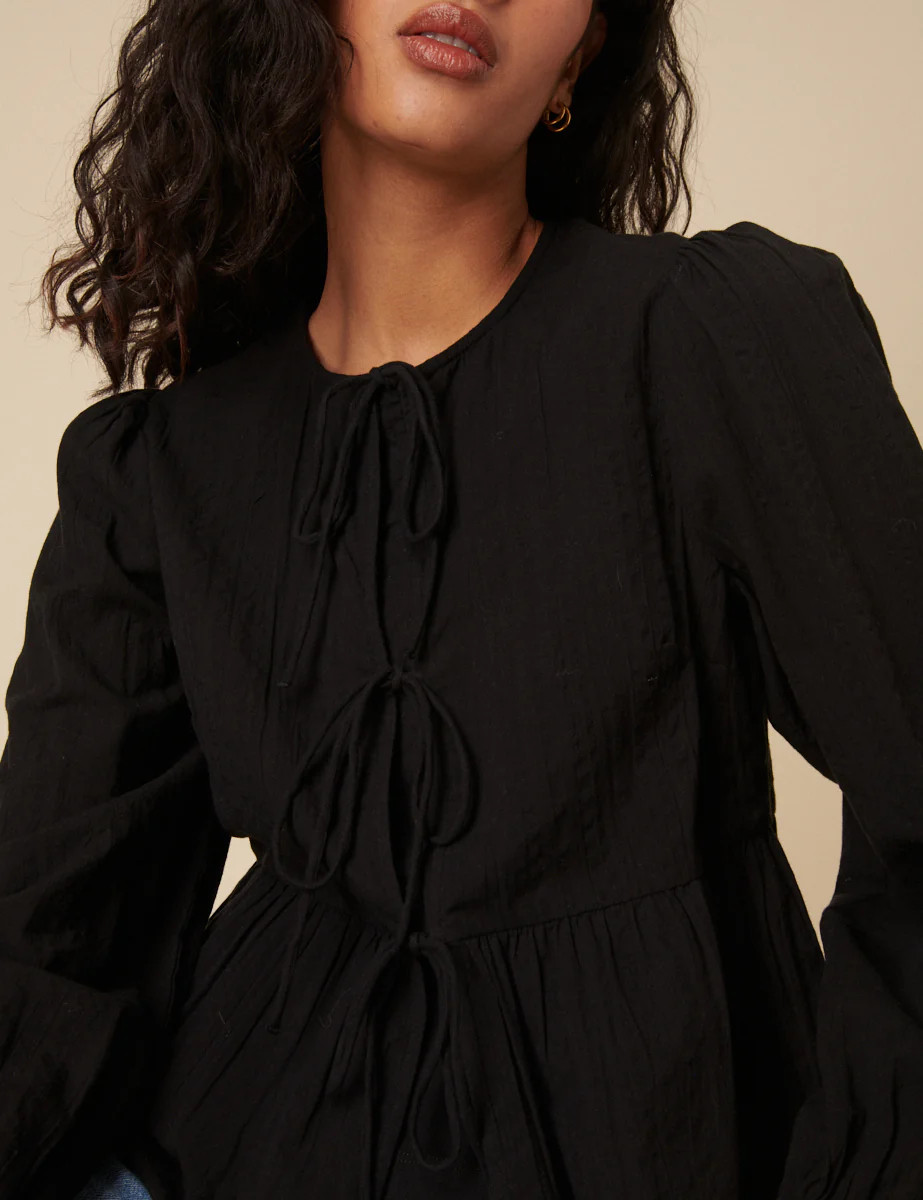 Black Tie Front Blouse | Nobody's Child
