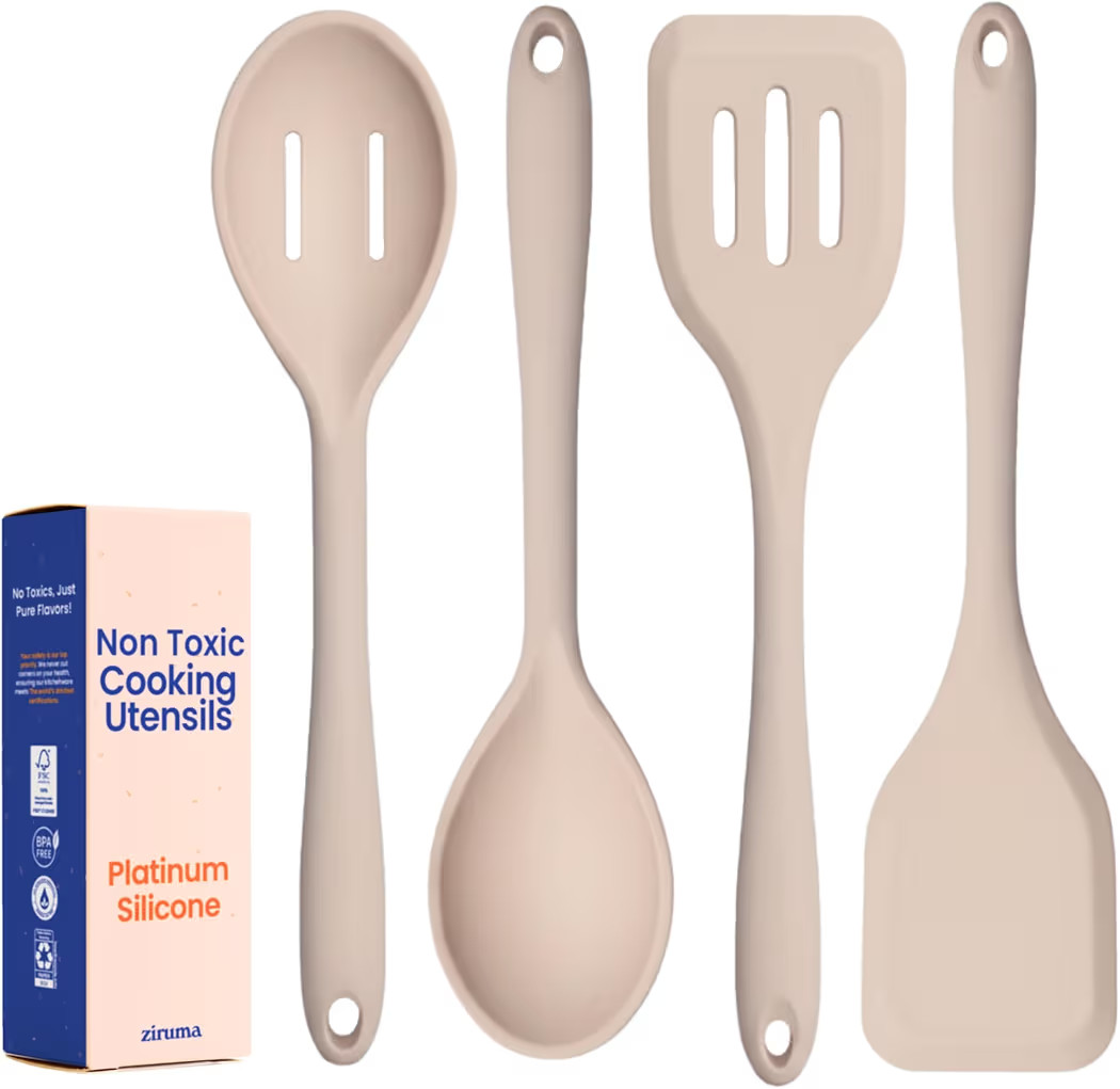 Non-Toxic Platinum Silicone Kitchen Utensil Set of 4 – Non-Scratch Cooking Spoon & Spatula, 100... | Amazon (US)