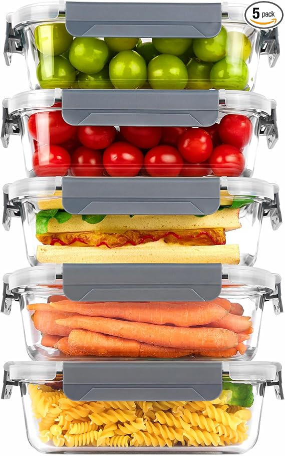 Vtopmart 5 Pack 35oz Glass Food Storage Containers with Lids, Meal Prep Containers, Airtight Lunc... | Amazon (US)