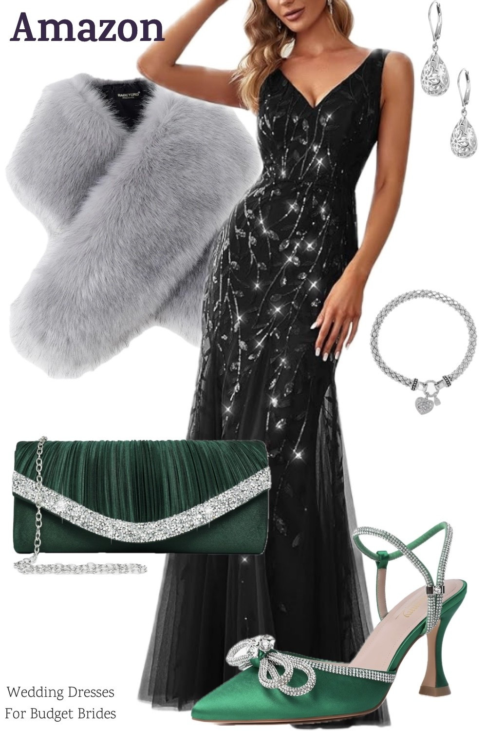 Winter wedding black, silver, and green guest formal outfit idea. All on Amazon and under $100. 

#LTKFindsUnder100 #LTKFindsUnder50 #LTKWedding