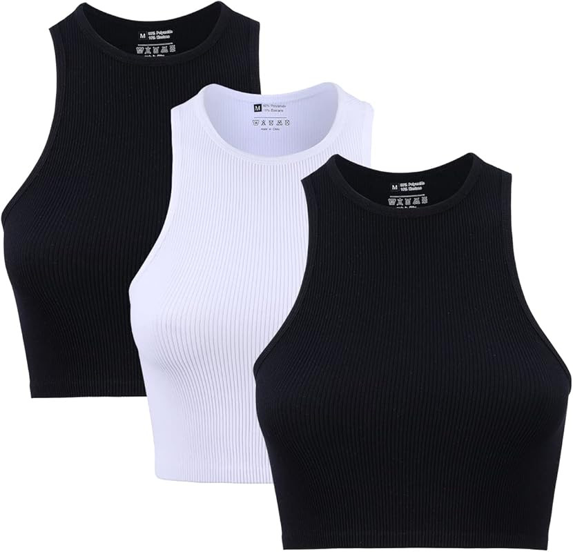 X-SNOW FALCON 3 Pieces Women's Seamless Ribbed Crop Tank Top Crew Neck Basic Solid Color Vest Top... | Amazon (US)