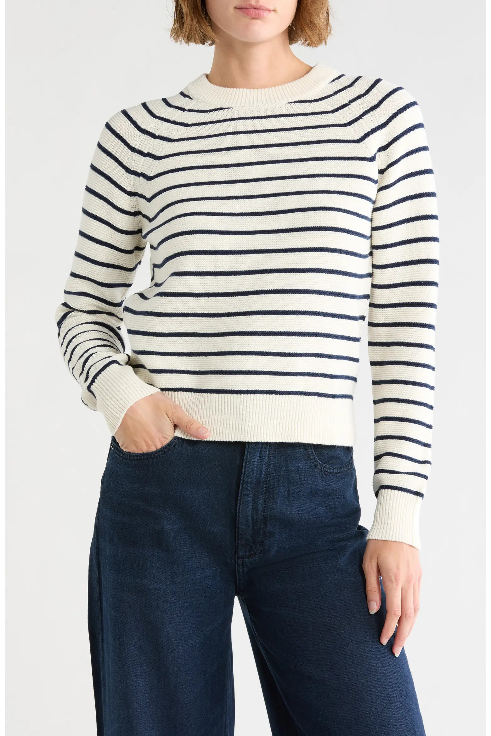 French Connection Mozart Stripe Crewneck Sweater in Mocha-Caramel at Nordstrom Rack, Size Medium | Nordstrom Rack