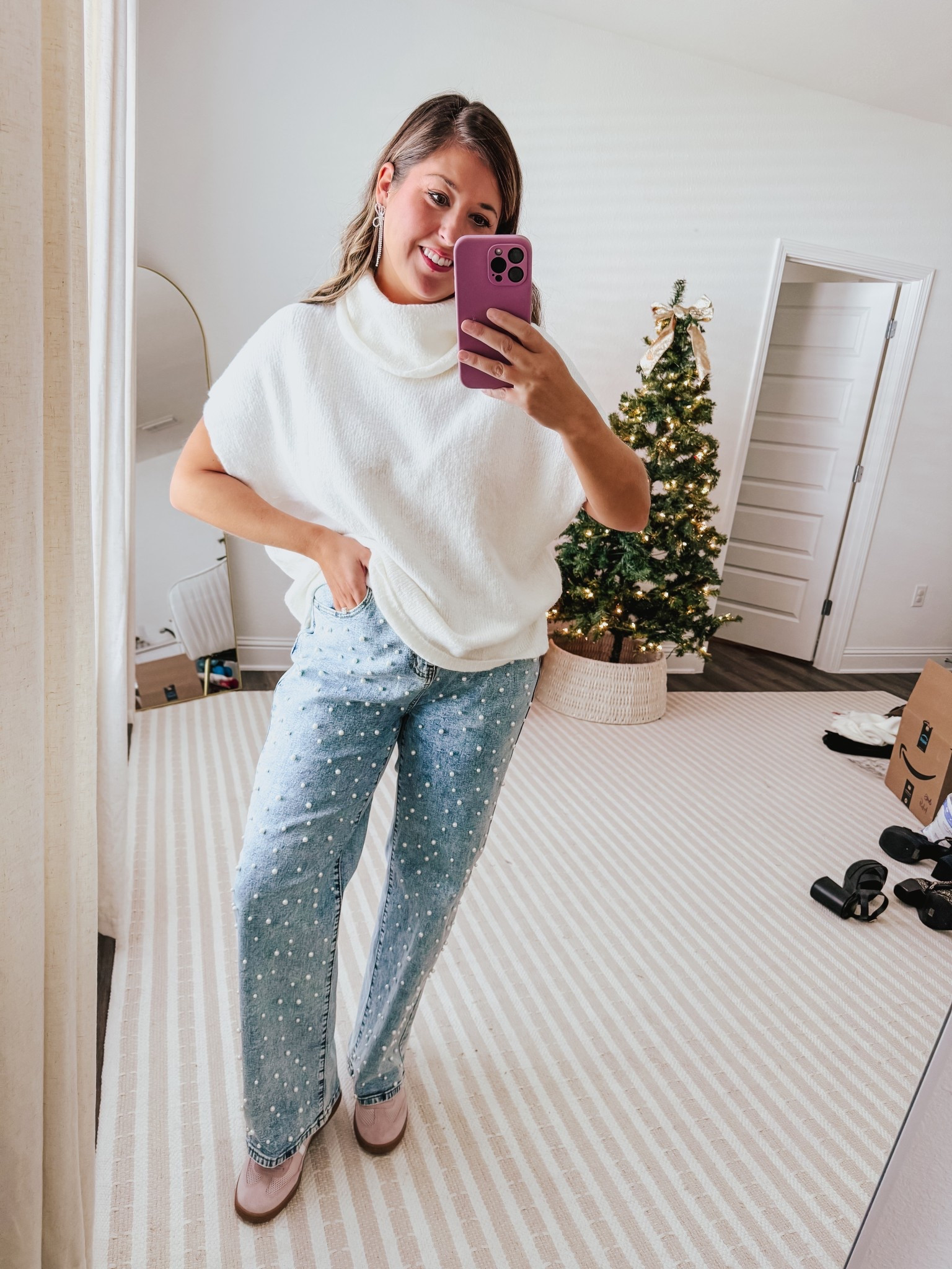 Casual holiday outfit, winter outfit, pearl jeans 

Wearing large ( need medium in jeans)

#LTKFindsUnder50 #LTKSeasonal #LTKHoliday
