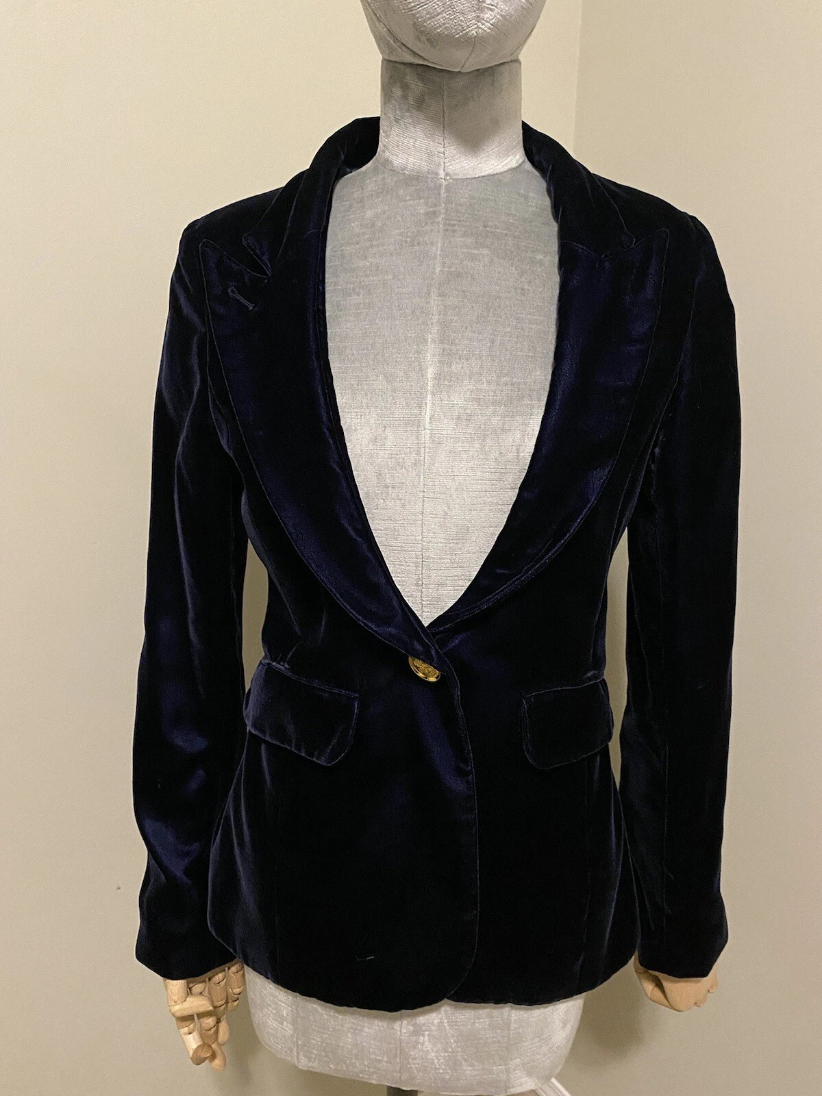 SMYTHE Velvet Peaked Lapel Blazer Jacket in Sapphire Blue Size 2 | eBay US