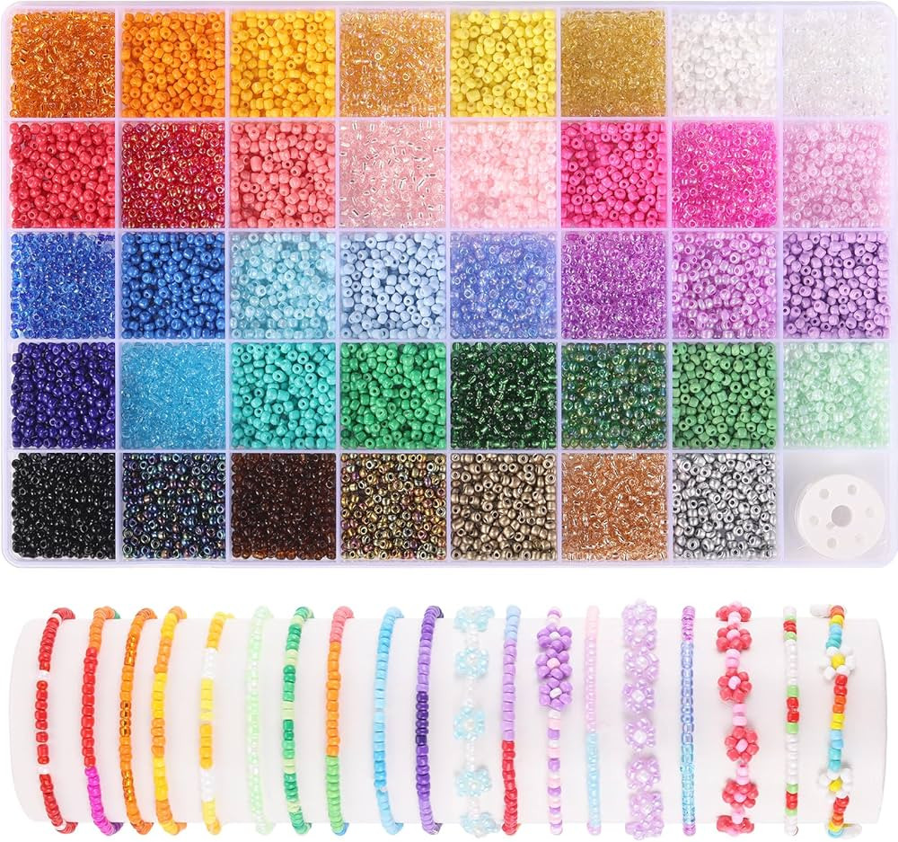 3mm Seed Beads, 39 Colors Glass Seed Beads for Jewelry Making, 9600pcs 5 Types Small Beads for Br... | Amazon (US)