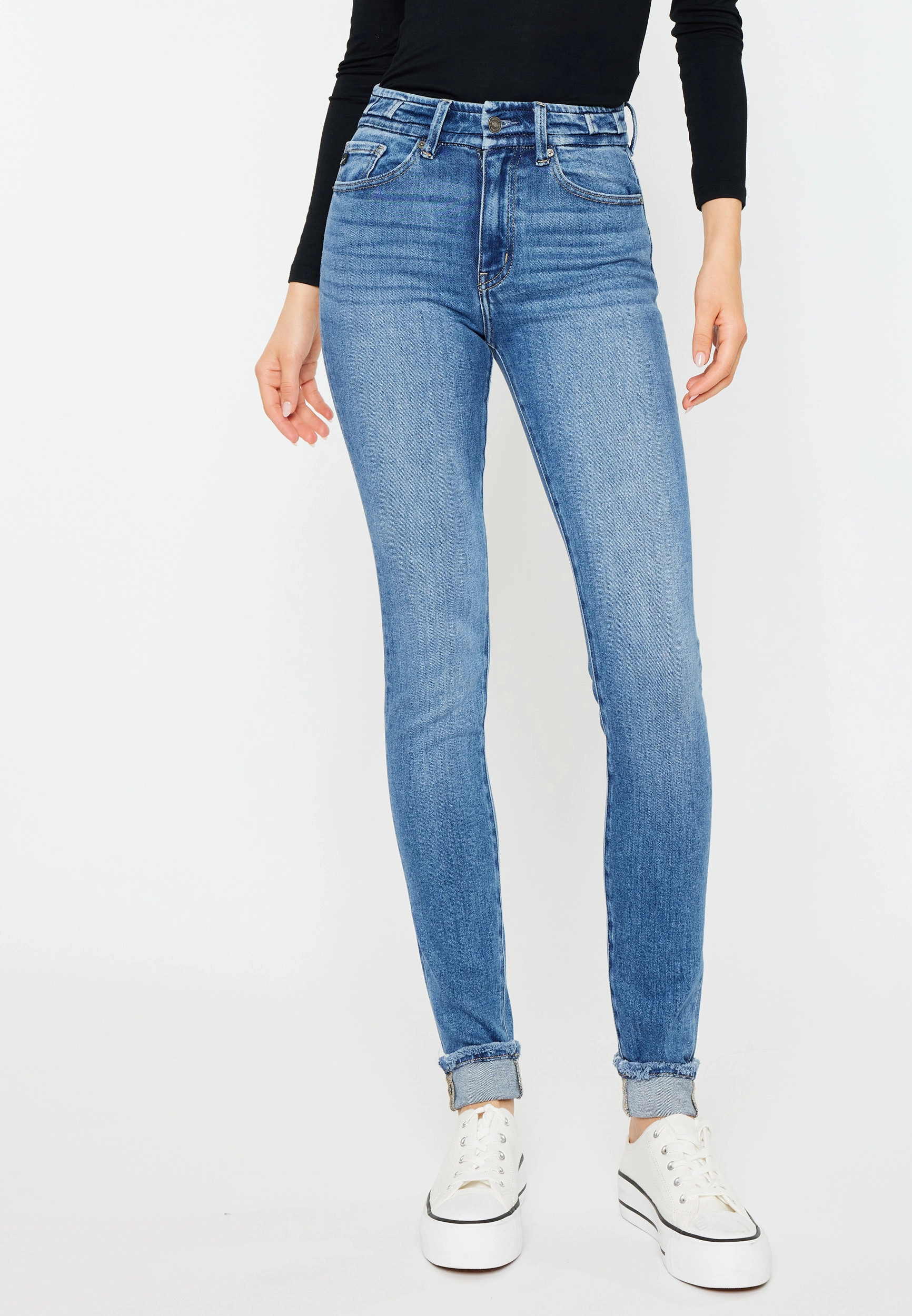Kancan™ Women's Skinny High Rise Rolled Frayed Hem Jeans Blue Size 25 - Maurices | Maurices