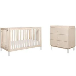 4-in-1 Convertible Baby Crib with Dresser with Changing Tray Set in Natural | Cymax
