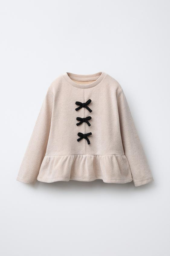SOFT TOUCH T-SHIRT WITH CONTRASTING BOWS | Zara US