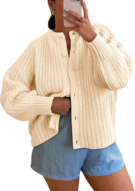 LILLUSORY Chunky Cardigan Sweaters for Women Cable Knit Cardigans Ladies Trendy Sweater Jackets | Amazon (US)