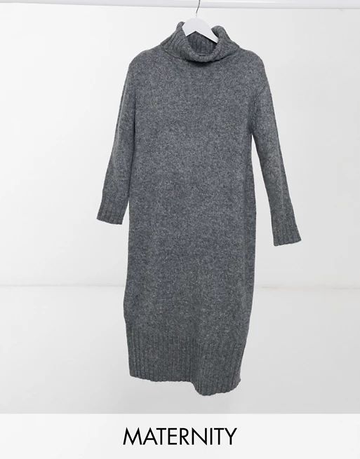 New Look Maternity roll neck dress in dark gray | ASOS (Global)
