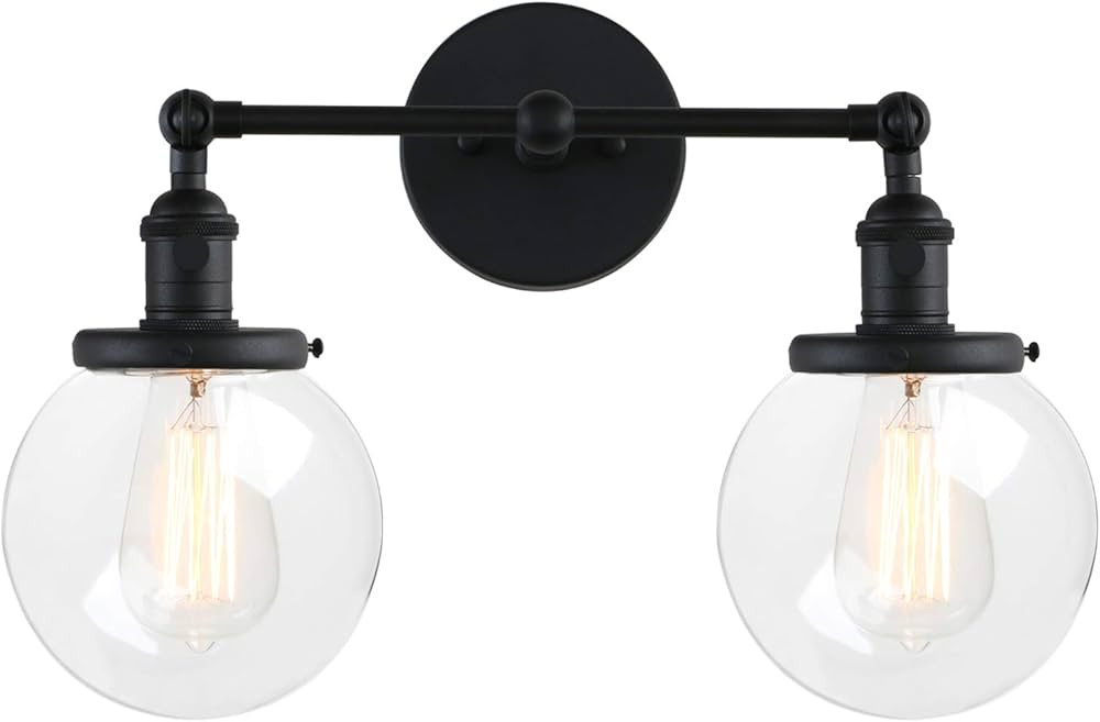 Pathson Vintage 2 Lights Wall Sconces with On Off Switch, Globe Glass Bathroom Vanity Light Fixtu... | Amazon (US)
