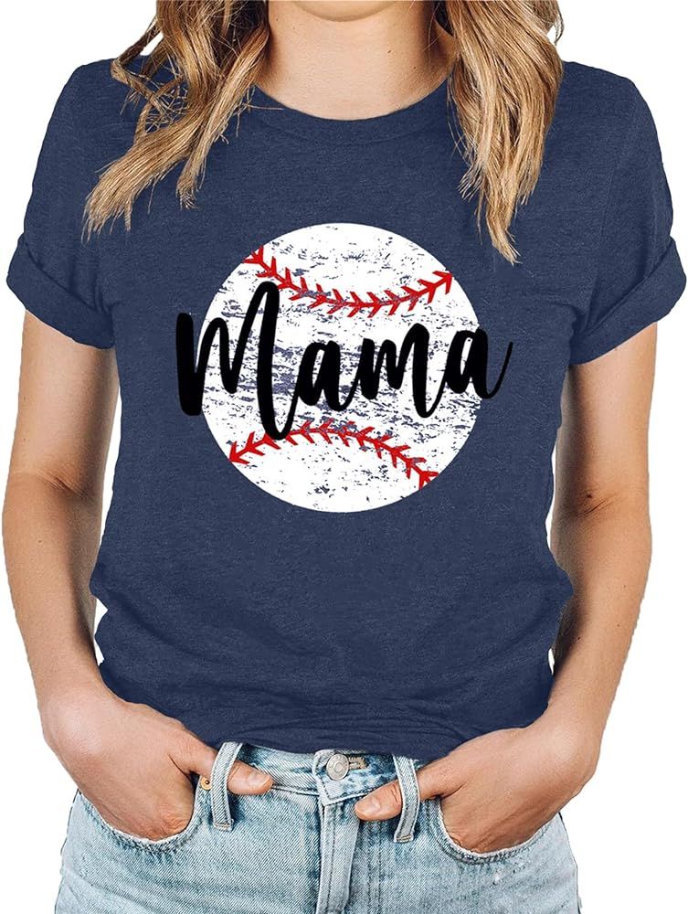 Womens Baseball Mom Shirt Short Sleeve Graphic Tee Sports Mom Gift Tops | Amazon (US)