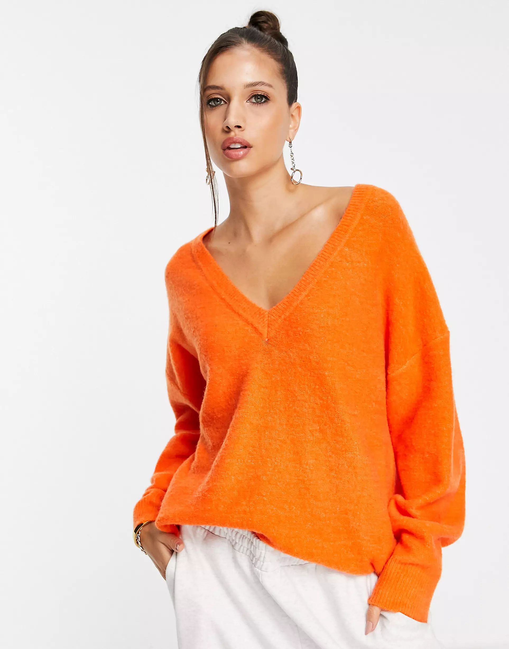 ASOS EDITION v neck sweater in bright orange | ASOS (Global)