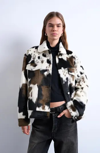 Cow Print Faux Fur Western Trucker Jacket | Nordstrom
