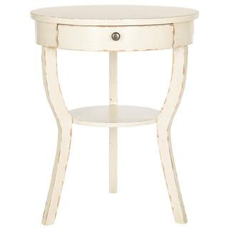 Kendra Rustic White/Cream Storage End Table | The Home Depot