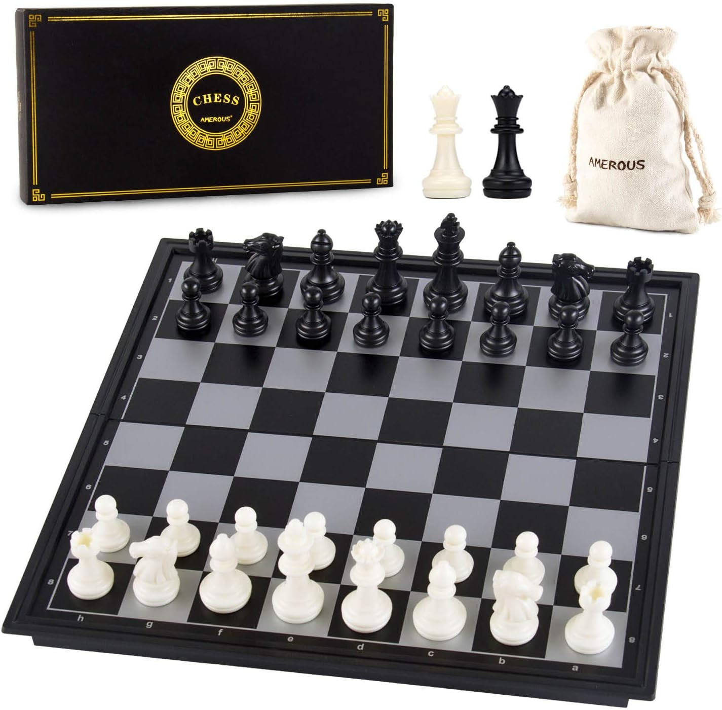 AMEROUS 10 Inches Magnetic Travel Chess Set with Folding Chess Board - 2 Extra Queens - Storage B... | Amazon (US)