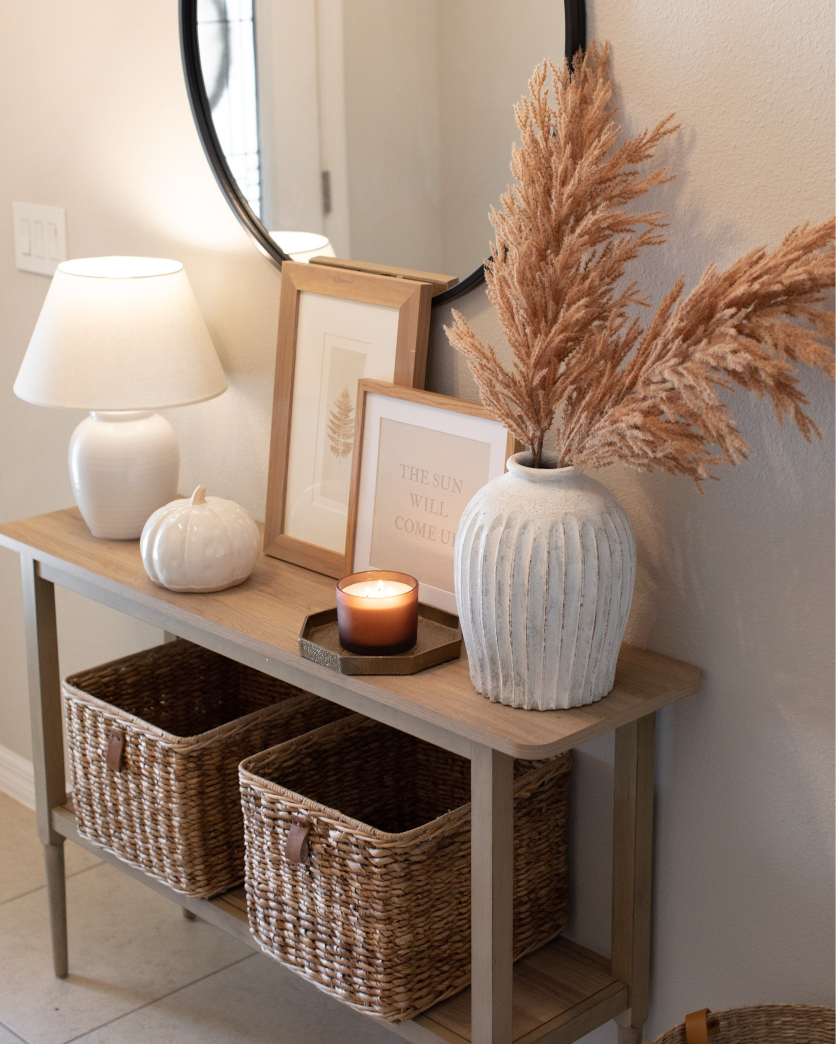 Neutral console table for fall decor at home.

#LTKSeasonal #LTKHome #LTKFallSale
