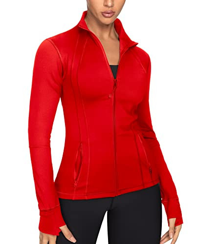 GYM RAINBOW Women's Lightweight Running Jackets Cottony-Soft 4-Way Stretch Zip up Slim Fit Workout Yoga Athletic Jacket(A-Red,Small) | Amazon (US)