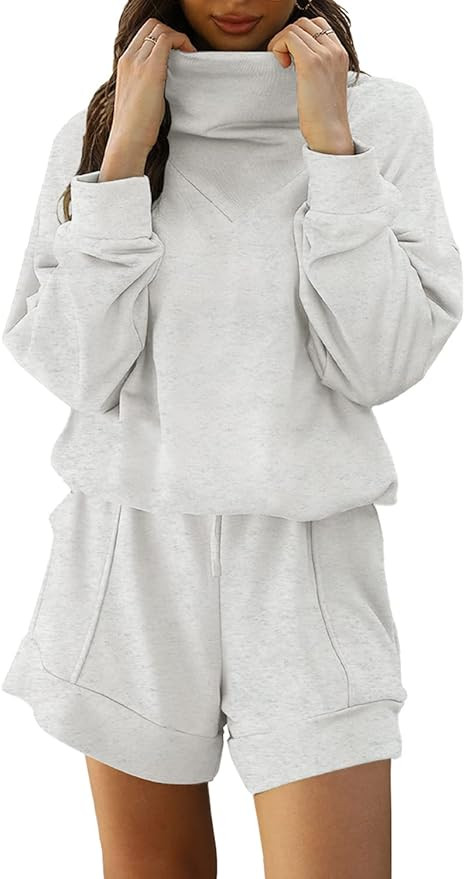 DEEP SELF Outfits for Women 2 Piece Sets Casual Long Sleeve Cowl Neck Sweatshirt and Shorts Pajam... | Amazon (US)