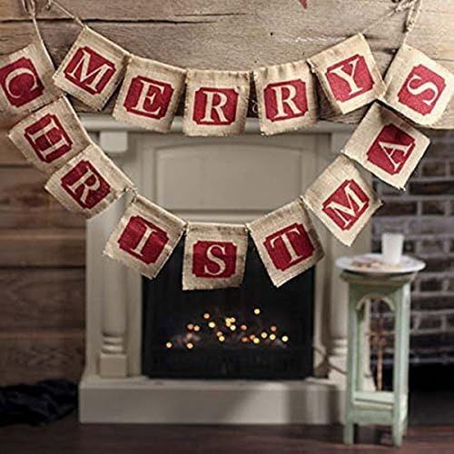 NUOLUX Merry Christmas Jute Burlap Banners,Christmas Banner,Christmas Decoration | Amazon (US)