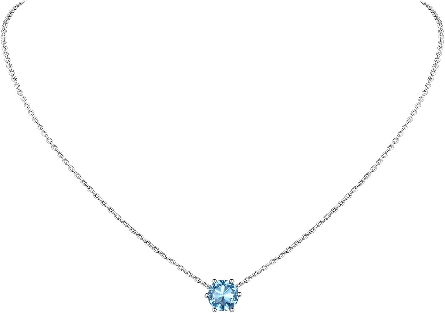 Suplight 925 Sterling Silver 6 Prong Birthstone Necklace/Stud Earrings, Dainty Small Crystal Jewe... | Amazon (US)