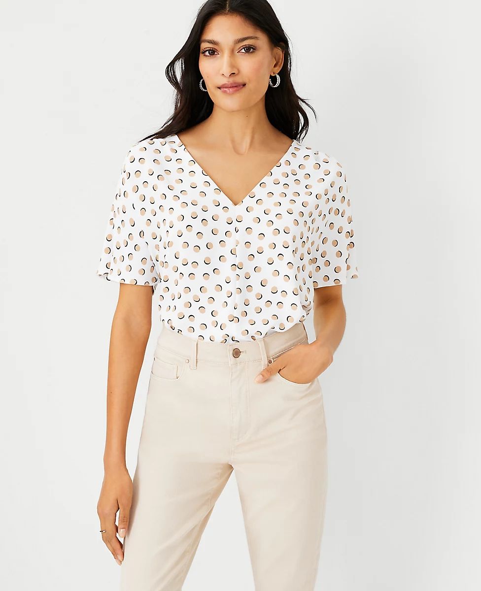 Dot Mixed Media V-Neck Top | Ann Taylor (US)