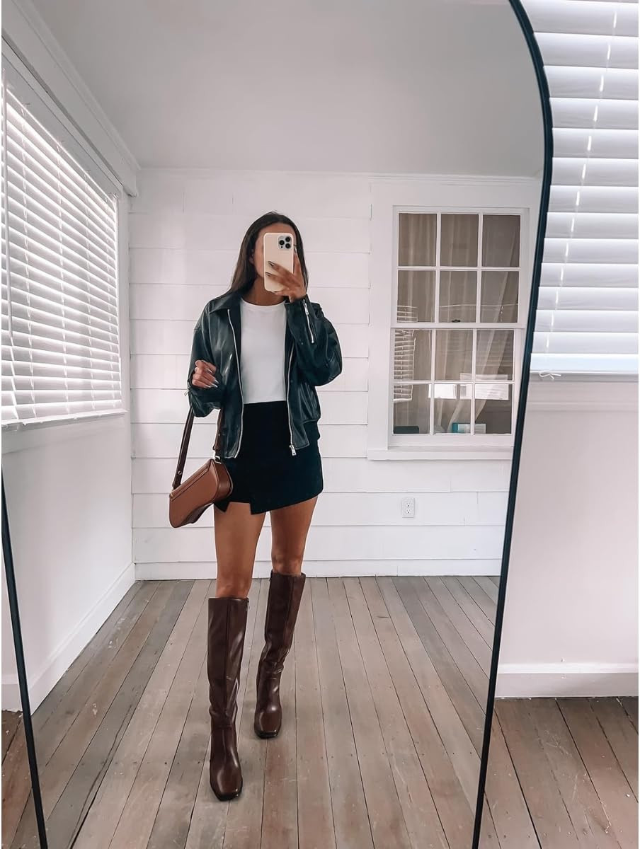 Fall outfit🍂 Wearing S in jacket, boots true to size, top wearing a S, skort wearing XS 

 #LTKSeasonal